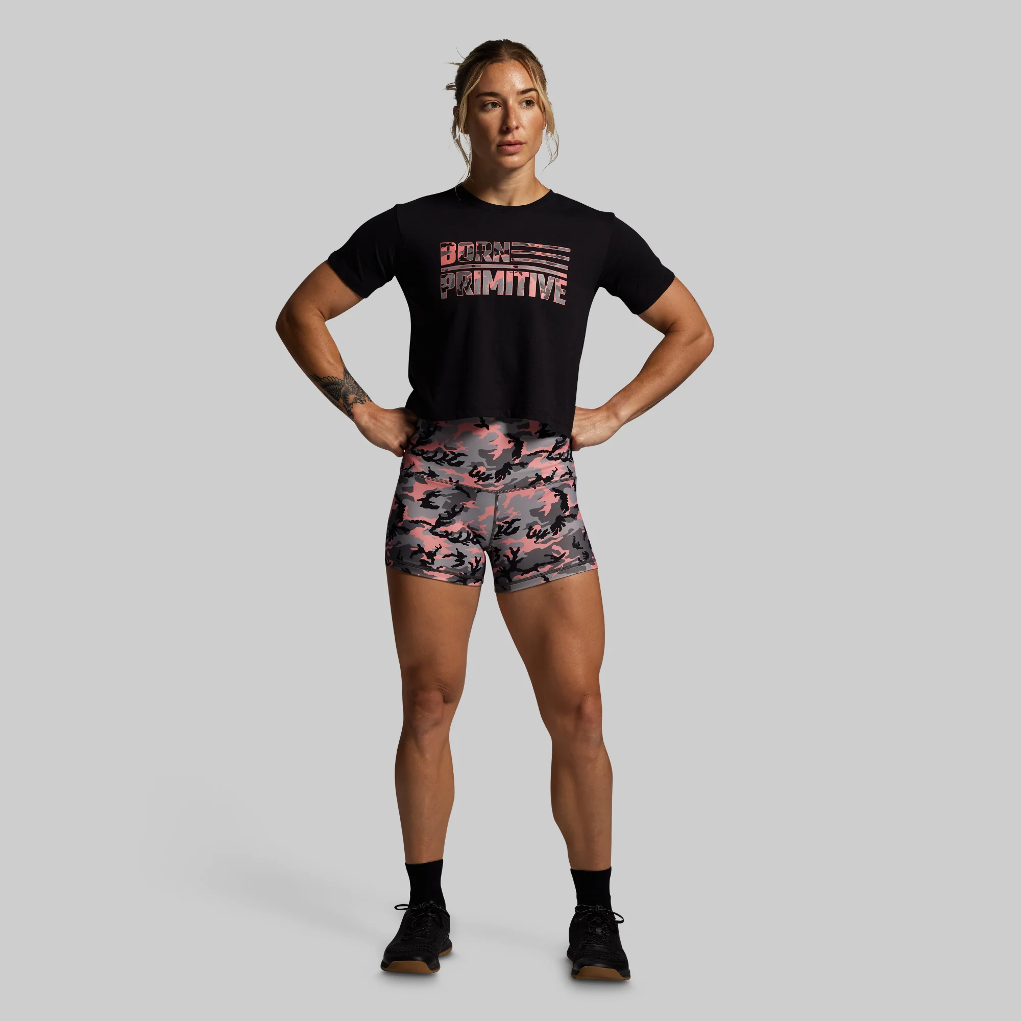 BP Flag Crop Tee (Black/Pink Woodland) - Image 5