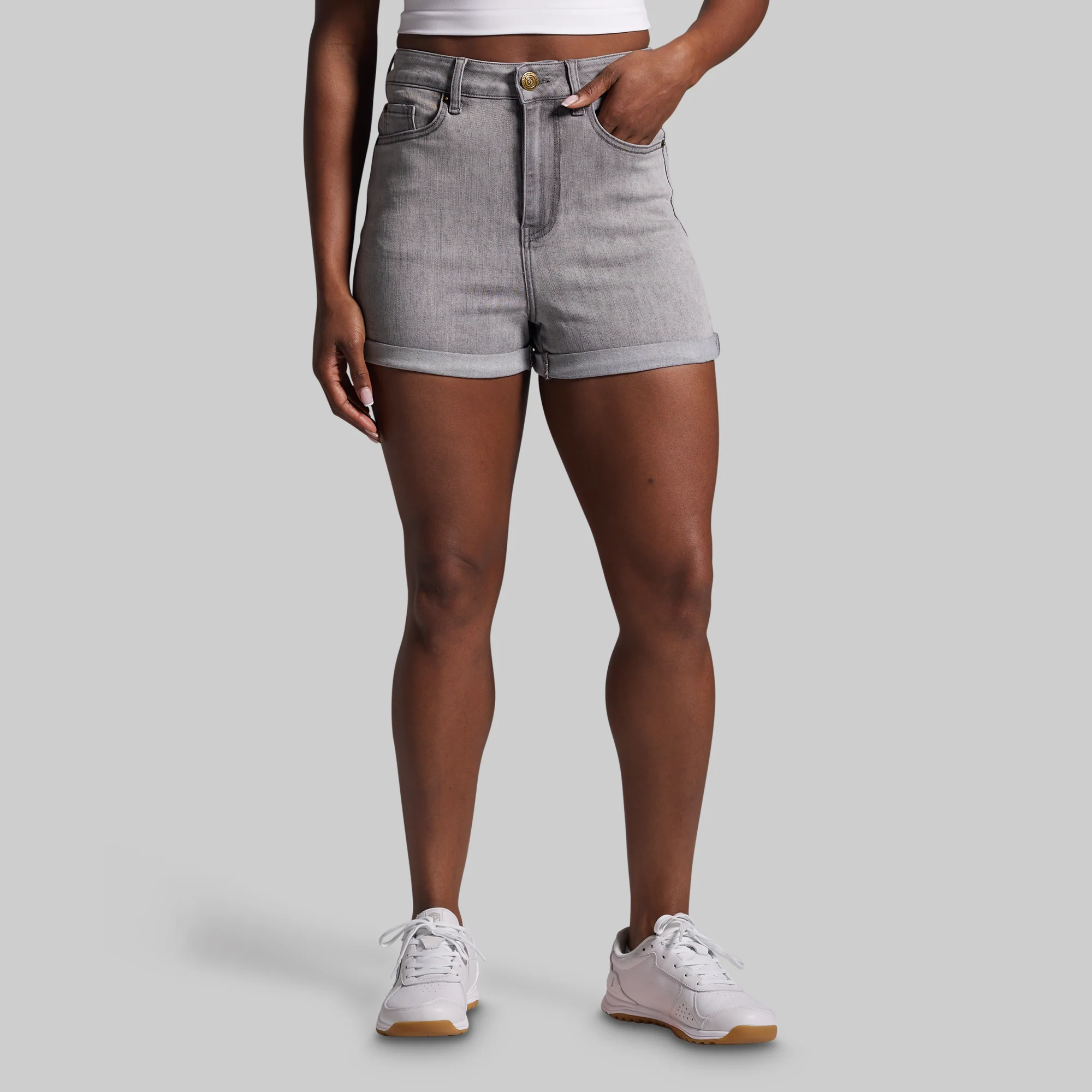 FLEX Stretchy Mom Jean Short (Light Grey Wash) - Image 4