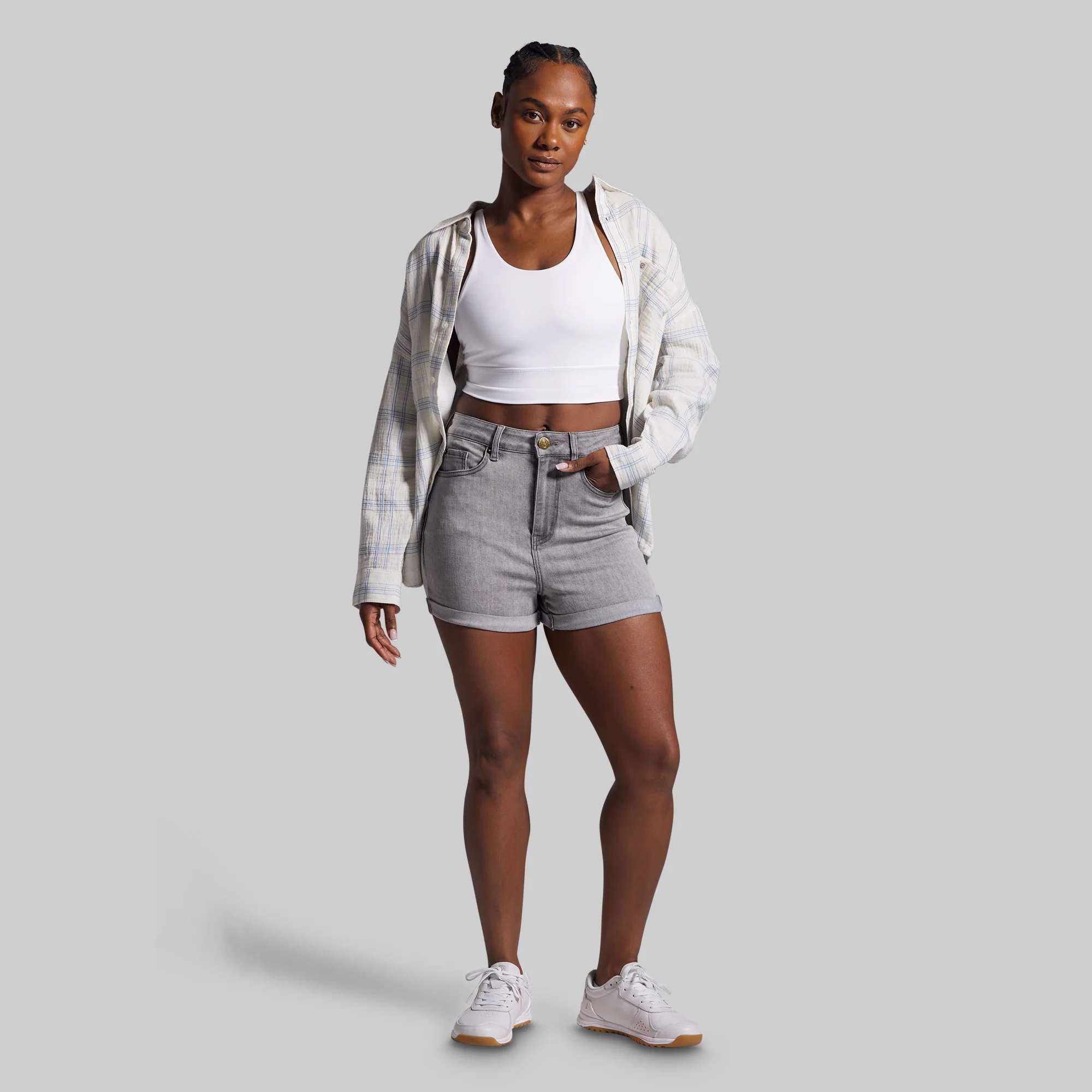 FLEX Stretchy Mom Jean Short (Light Grey Wash) - Image 6