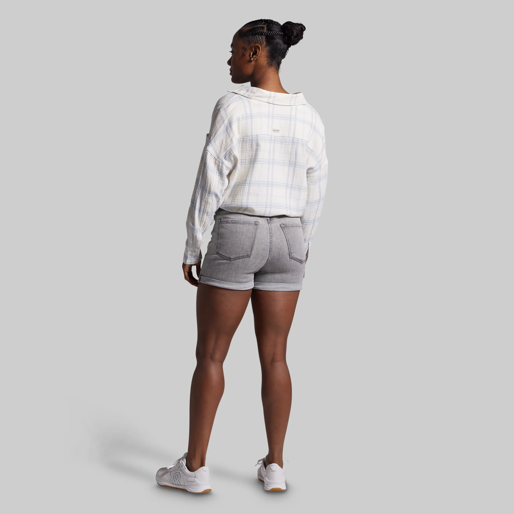 FLEX Stretchy Mom Jean Short (Light Grey Wash) - Image 7
