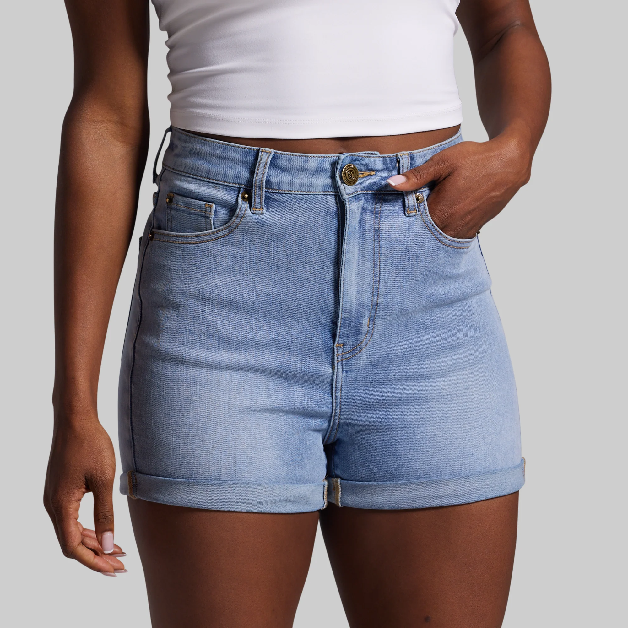 FLEX Stretchy Mom Jean Short (Pebble Blue) - Image 3
