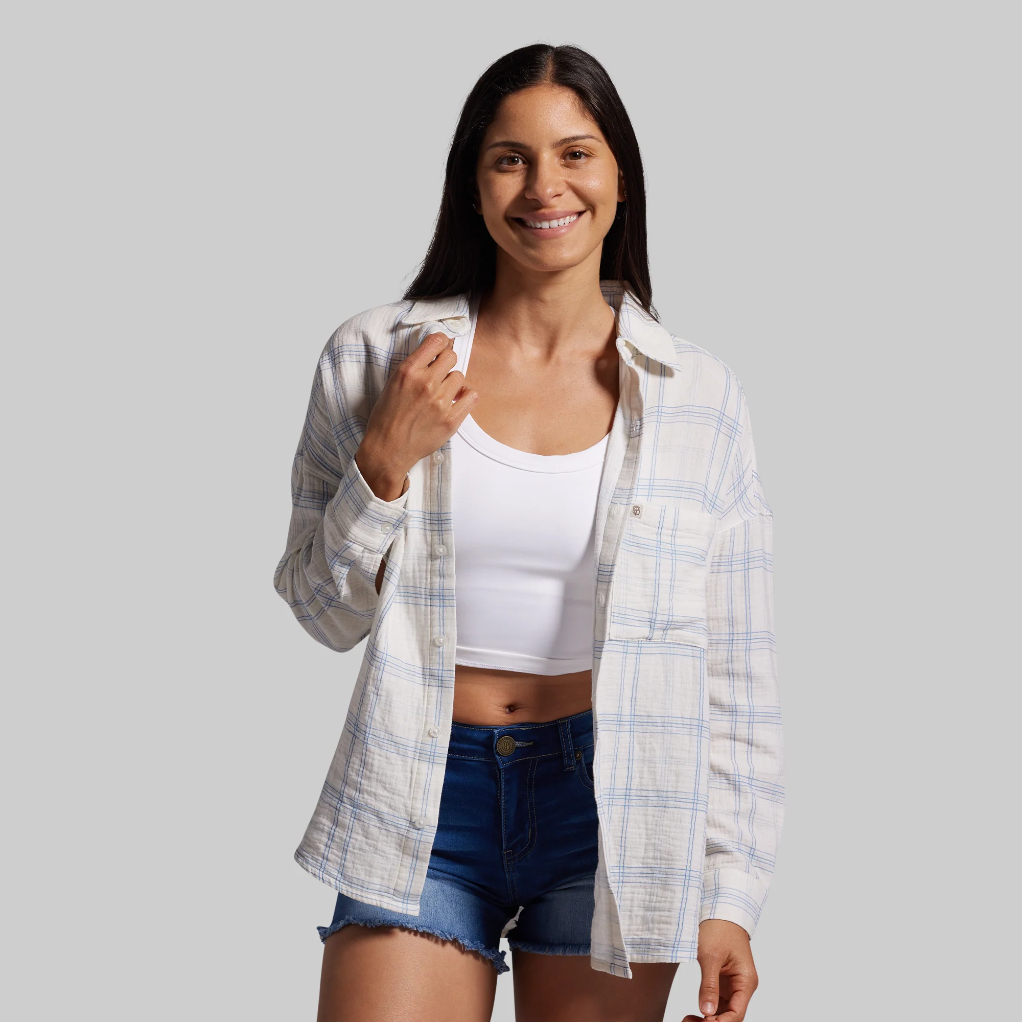 Women's Oversized Summer Plaid (Sunwashed Pearl) - Image 2