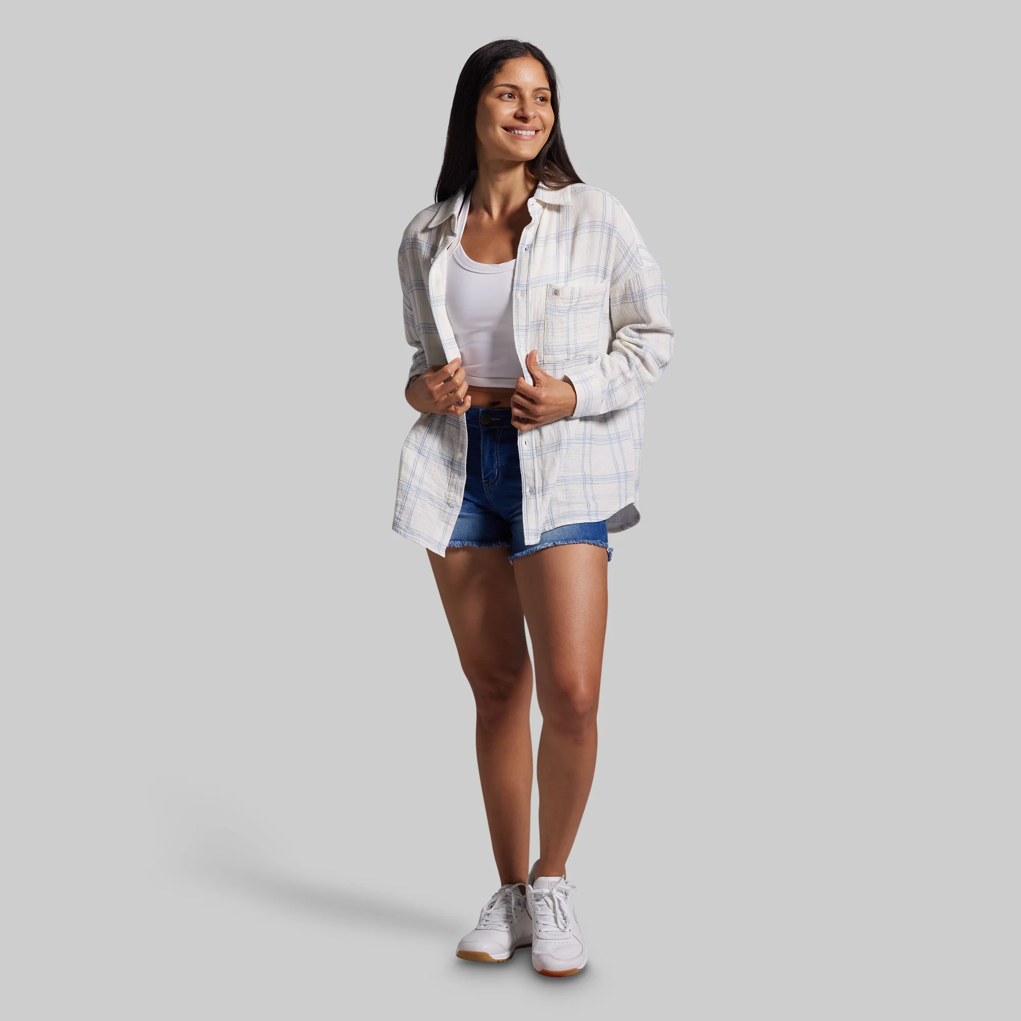 Women's Oversized Summer Plaid (Sunwashed Pearl) - Image 7