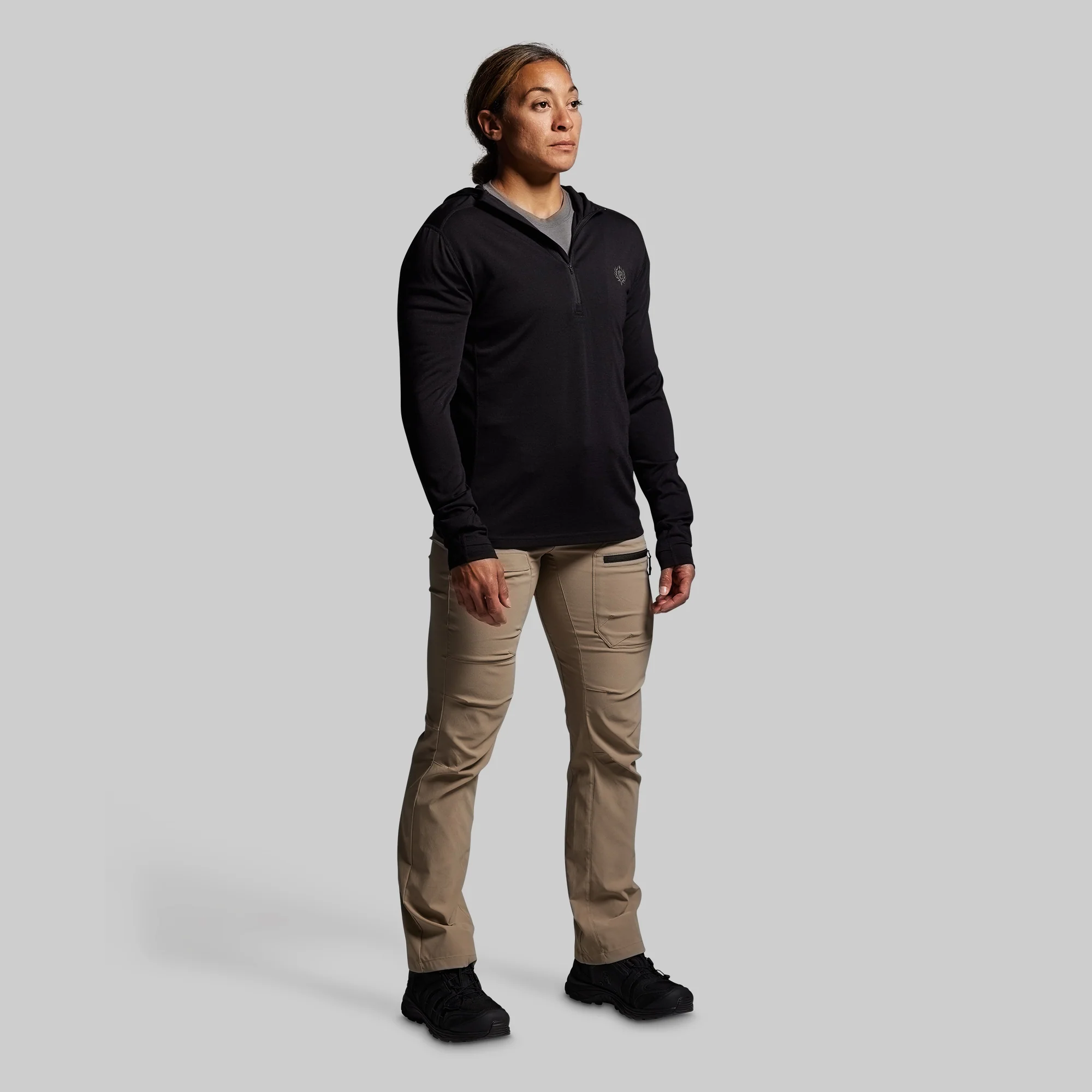Women's Ridgeline Merino Half Zip Hoodie 165 (Black) - Image 6